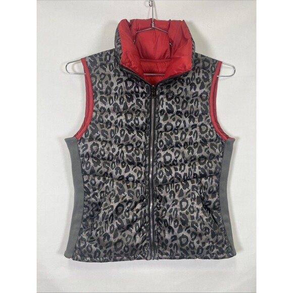 Greenlander Reversible Puffy Vest Women's Petite Medium Red Animal Print EUC - Picture 7 of 8